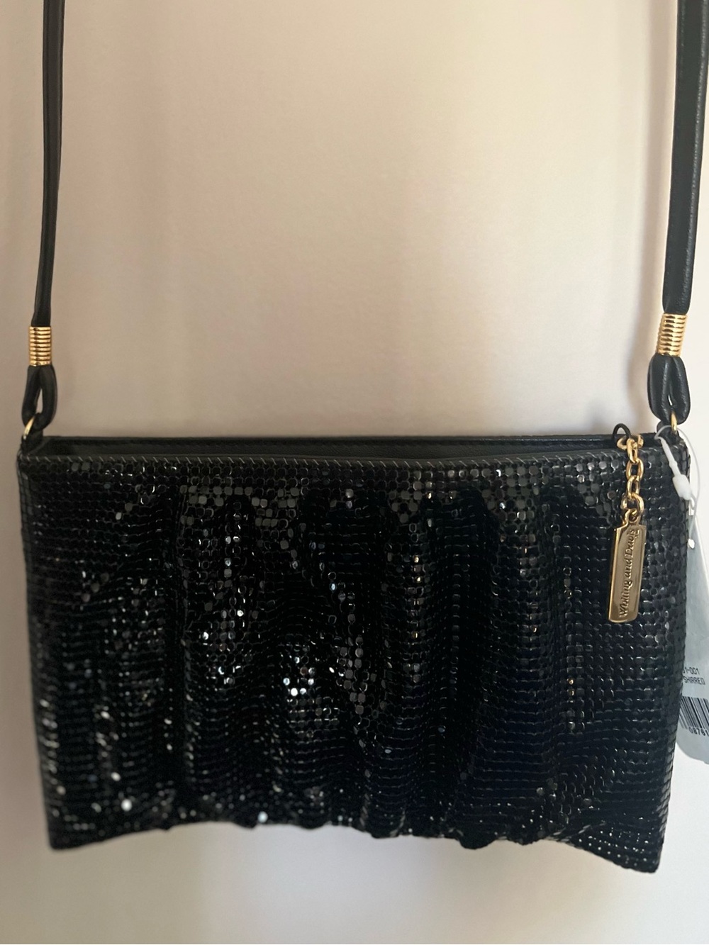 Whiting & Davis Black Sequin Crossbody Clutch - Picture 2 of 2